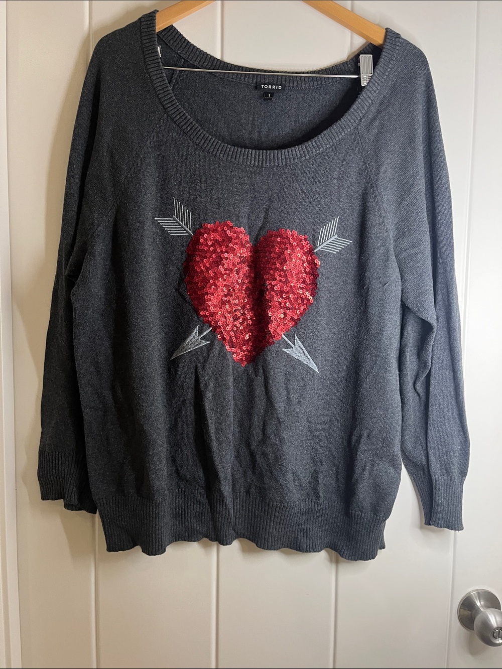 torrid Charcoal Sweater with Red Sequin Heart